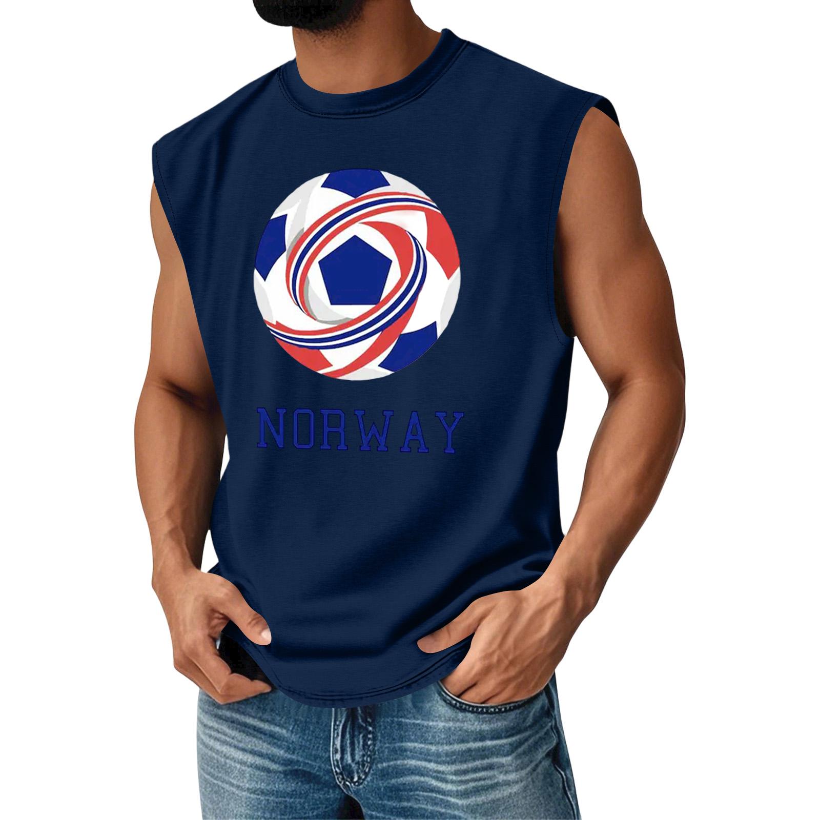 

Sleeveless Crew Neck Muscle Shirt with Soccer Ball Graphic Print and Lettering for Men Casual Fit Top S тёмно-синий