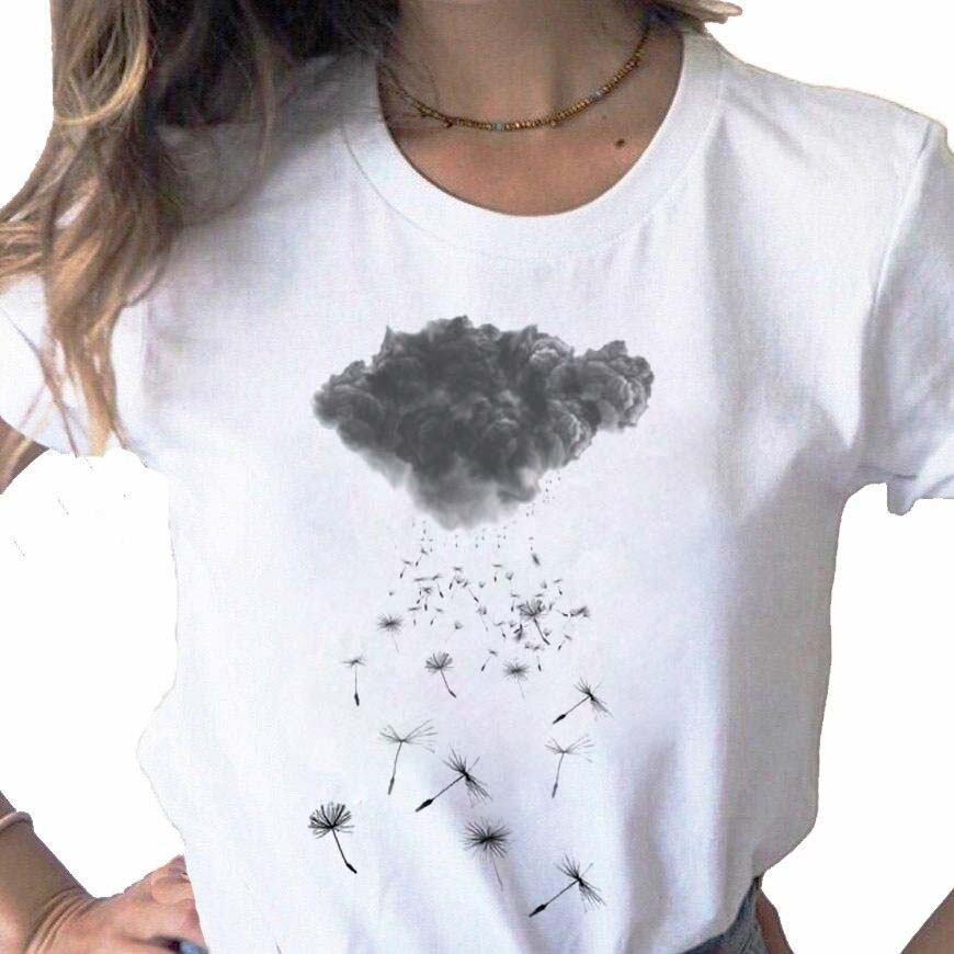 New Dandelion Printed Women T Shirt Cartoon Graphic Printed Black Ladies T-shirt Casual Woman Shirt Funny Tees Shirts