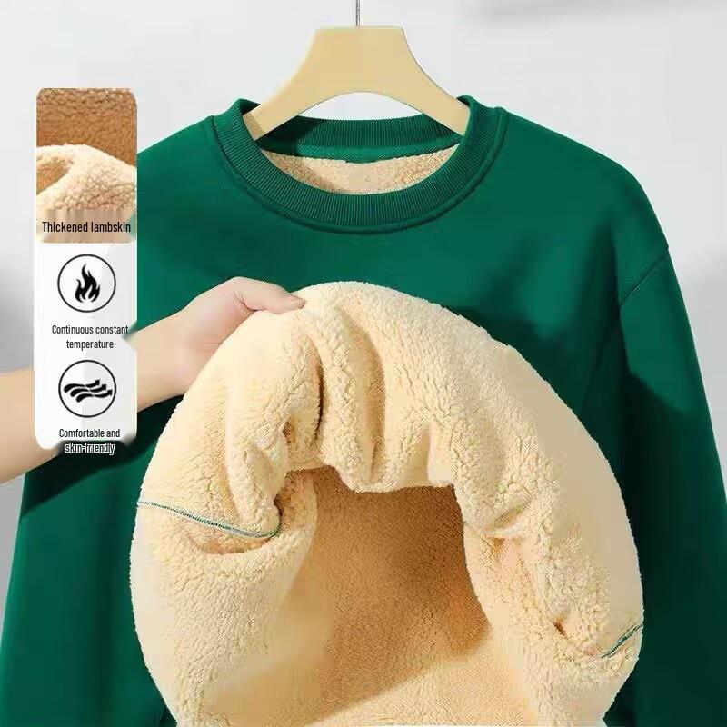 Men's Lambswool Round Neck Velvet Thick Long Sleeve Warm Hoodie - Autumn/Winter New Style Top (No Hood)