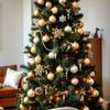 24pcs Bohemian Wooden Bead Christmas Tree Ornaments Natural Wood Beads & Gold Beads Bows Hanging Decor for Wreaths Holiday Trees