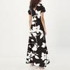 Lässiges Damenkleid mit V-Ausschnitt, kurzen Ärmeln und hoher Taille, Retro-Blumenblatt-Print