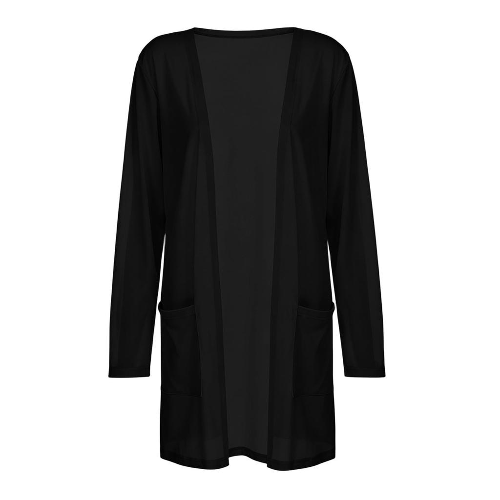 Cardigan da Donna Leggero in Chiffon con Apertura Frontale Manica Lunga a Lanterna Vestibilità Larga Capospalla Estivo con Tasche Copricapo Casual