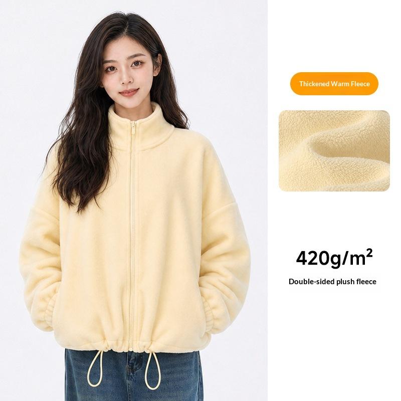 New Women Autumn Winter Double‑Sided Oat Fleece Zip Up Jacket Loose Leisure Long Sleeve Warm Thermal Outdoor Casual Coat Women Clohtes