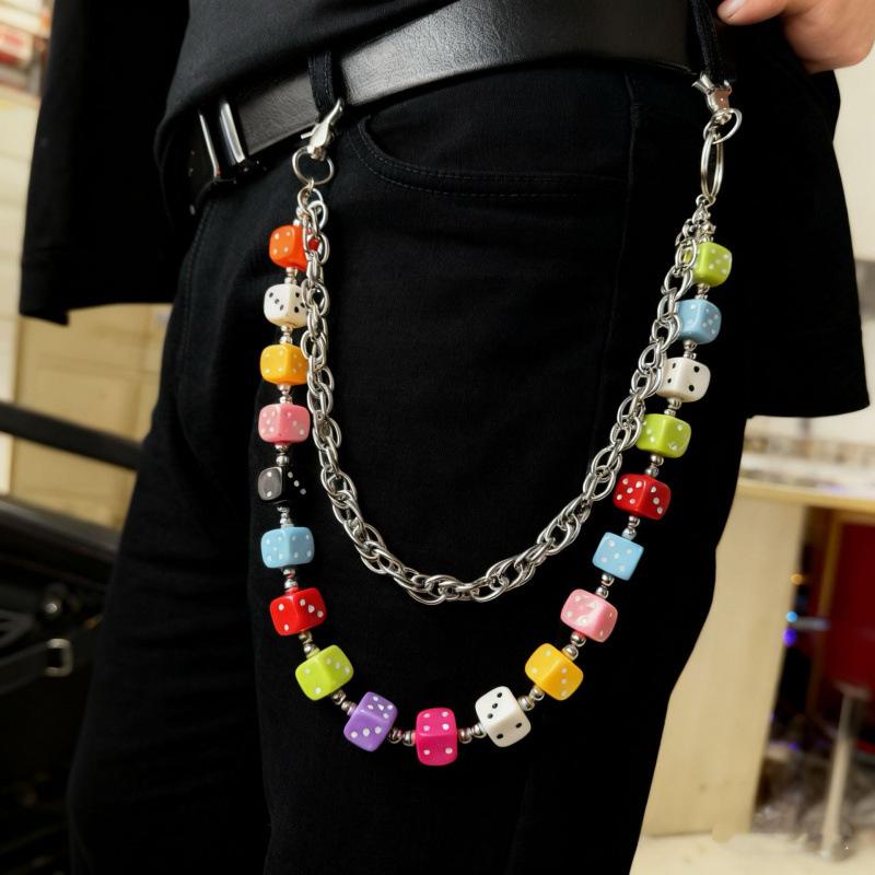Fashion Square Color Double-layer Trouser Chain, Jeans Chain Color Matching Waist Chain, Hip-hop Trouser Chain