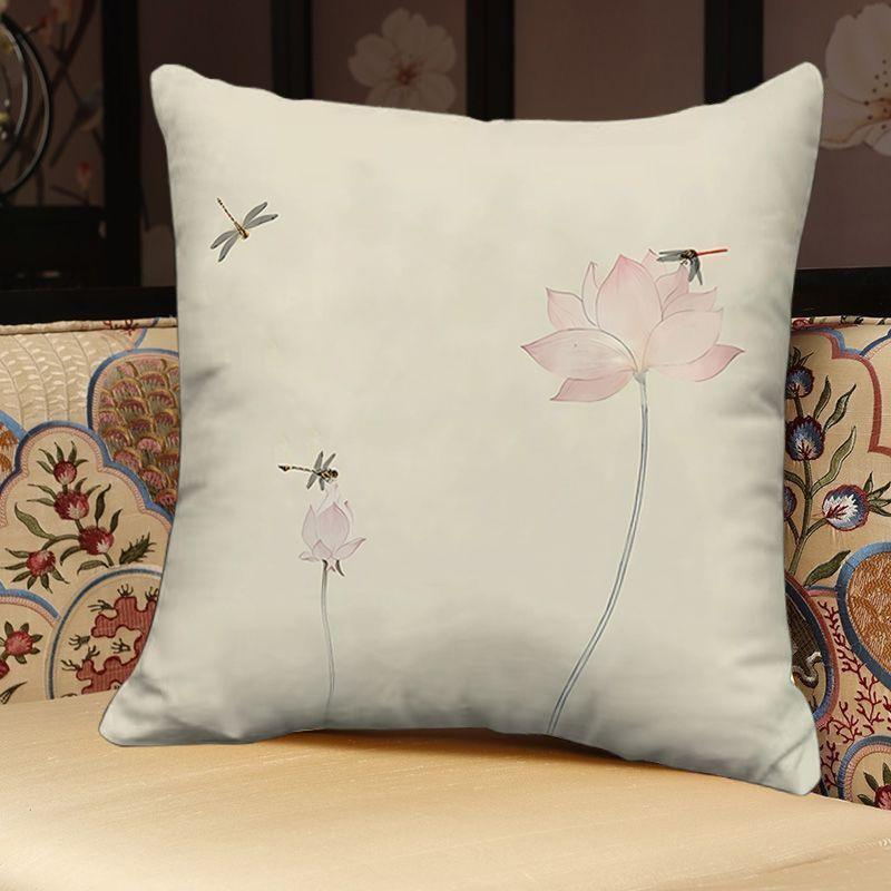 "Elegant Lotus Floral Throw Pillow Covers - Traditional Chinese Style Cushion Cases for Home Decor"