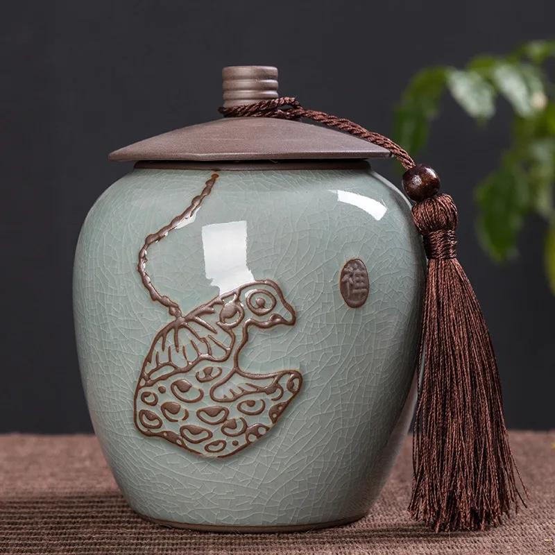 Tea Containers Ceramic Sealed Can Large Size Tea Box Storage Tank Ceramic Tea Utensil Portable Tea Storage Tea Caddy Tea Jar