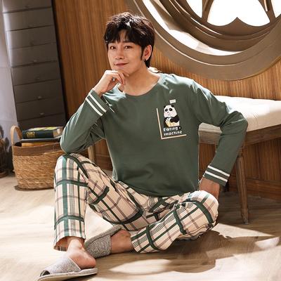 Men Pajamas Set Cotton Men Fashion Long Sleeves Pants Home Suit Cartoon Causal Two-piece Sleepwears