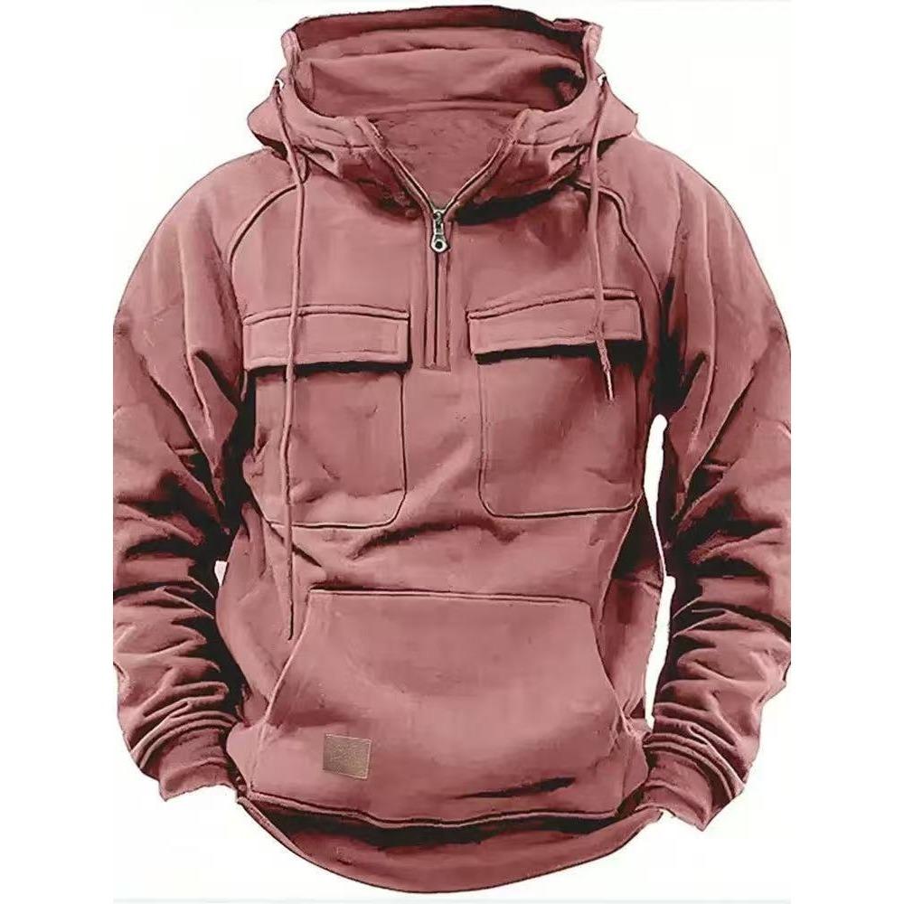 

New Men s Hooded Sweatshirt with Multiple Pockets and Zip-Up Design Sports & Leisure Outdoor Wear XXXL рожевий