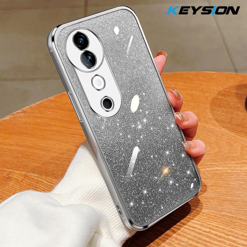 KEYSION Luxury Plating Glitter Phone Case for VIVO V40 Pro 5G Transparent Soft TPU Shockproof Back Cover for VIVO V40 5G