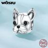 WOSTU 925 Sterling Silver Dog Charm Heart Animal Bead Black Boston Terrier Dachshund Pendant Fit DIY Bracelet Gift For Pet Lover