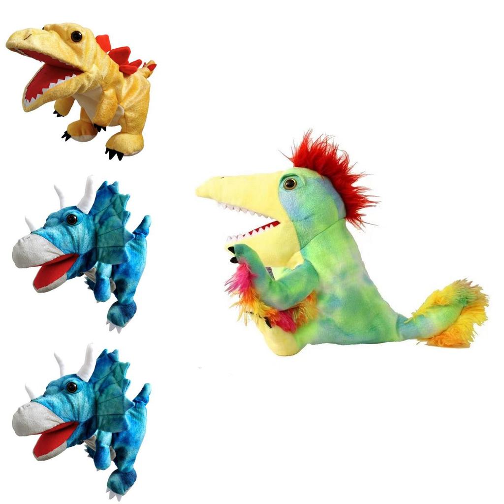 Jucărie de pluș cu marionetă de mână de dinozaur, moale și drăgălașă, pentru joaca imaginativă a copiilor