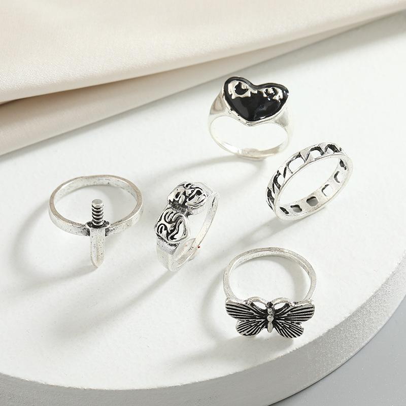 Vintage Silberfarbener Ring für Damen Herren Schmetterling Pilz Engel Kreuz Punk Gothic Ring für Teenager Modeschmuck