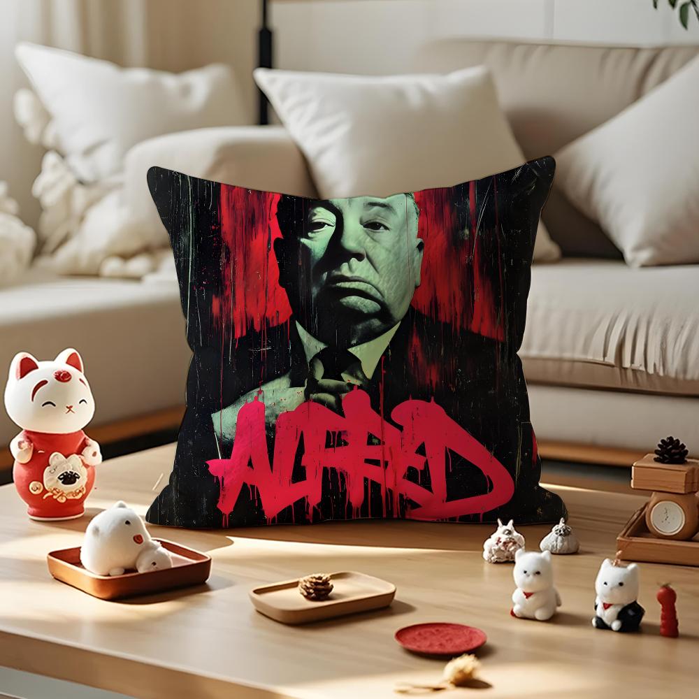 Alfred Hitchcock Cushion Cover Anti-dustmite Pillowcase Invisible Zipper Silky Short Plush Sofa Cushion Cover