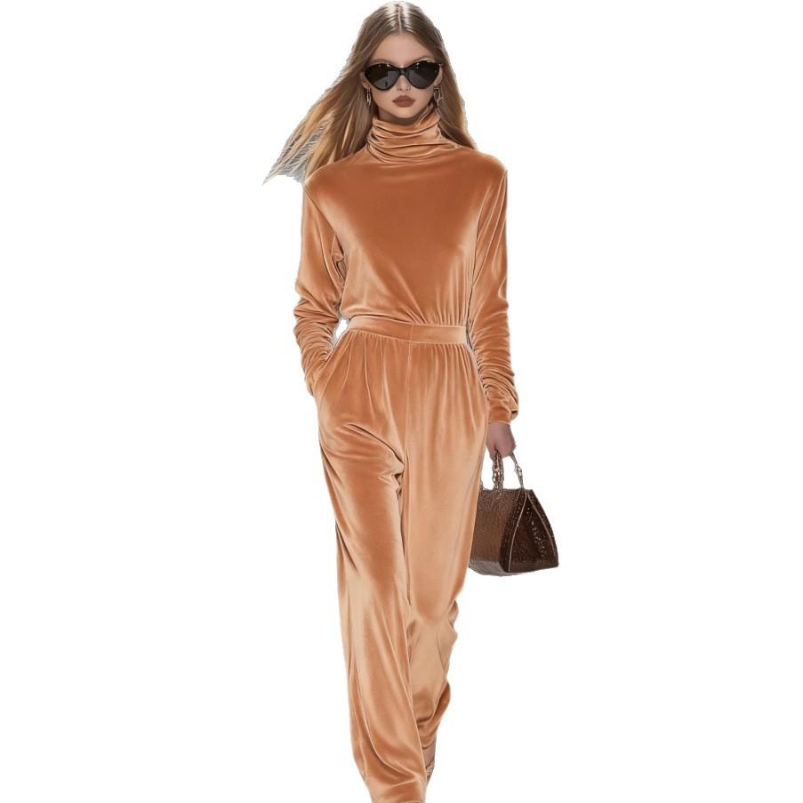 Ladies' Autumn and Winter Velvet Fashion Solid Color Leisure Set