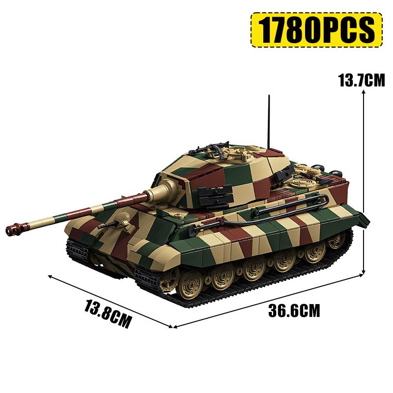 1780Pcs Technical Military WW2 German Heavy Tiger II Tank Model Building Blocks MOC Camouflage Tank Assembly Weapon Toy Boy Gift