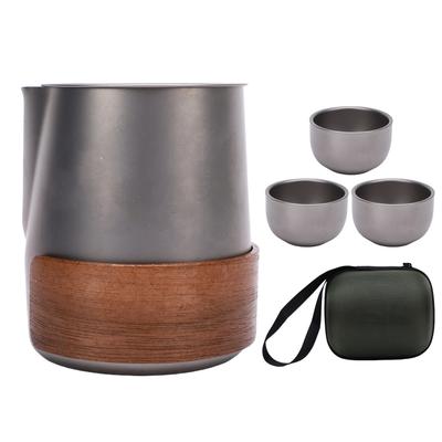 Travel Teapot Set Ti Alloy Portable Small Tea Pot with Removable Infuser 3 Cups and Storage Bag for Outdoor Picnic