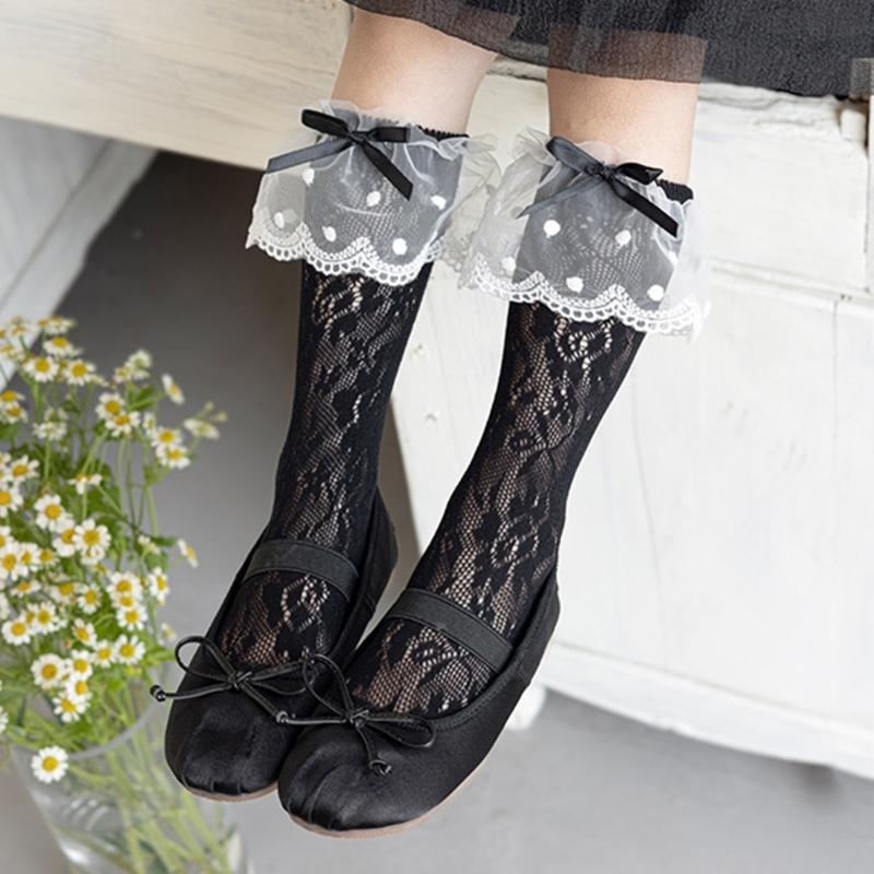 Breathable Ballet Socks for 3-13 Years Girls Feature Lovely Bowknot Design, Lovely Kids Middle Tube Socks Stackable