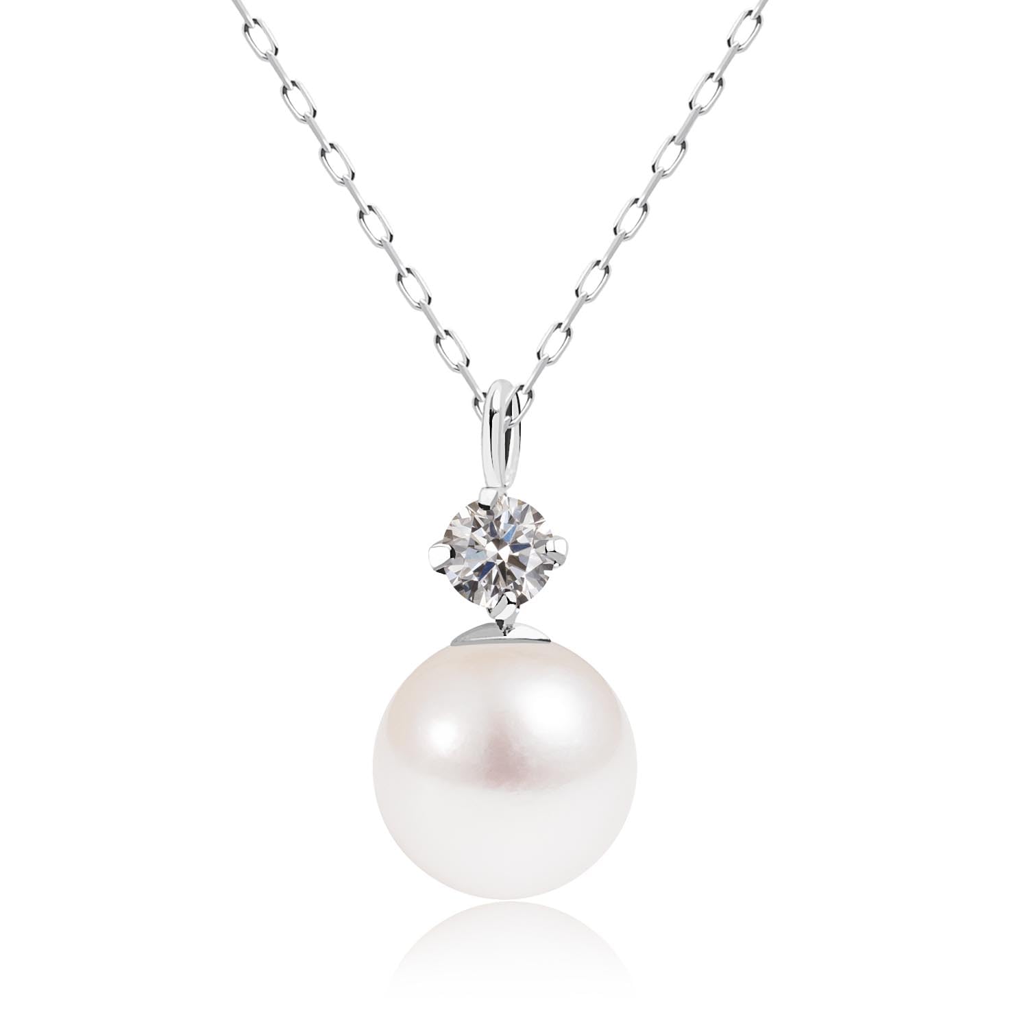 

Sears Platinum PT900 Necklace for Akoya Pearls with Natural Women, 5.0-5.5mm 0.04ct Diamonds, sp56-0007-b-pt