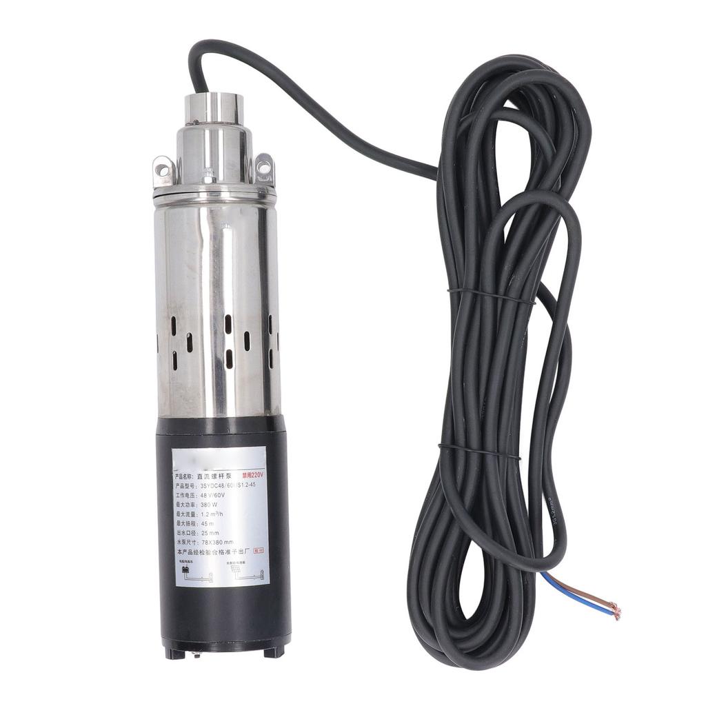 DC48V 60V Solar Water Pump 45m High Lift Stainless Steel Shell Deep Well Submersible Pump 1in Outlet 1.2m³ h