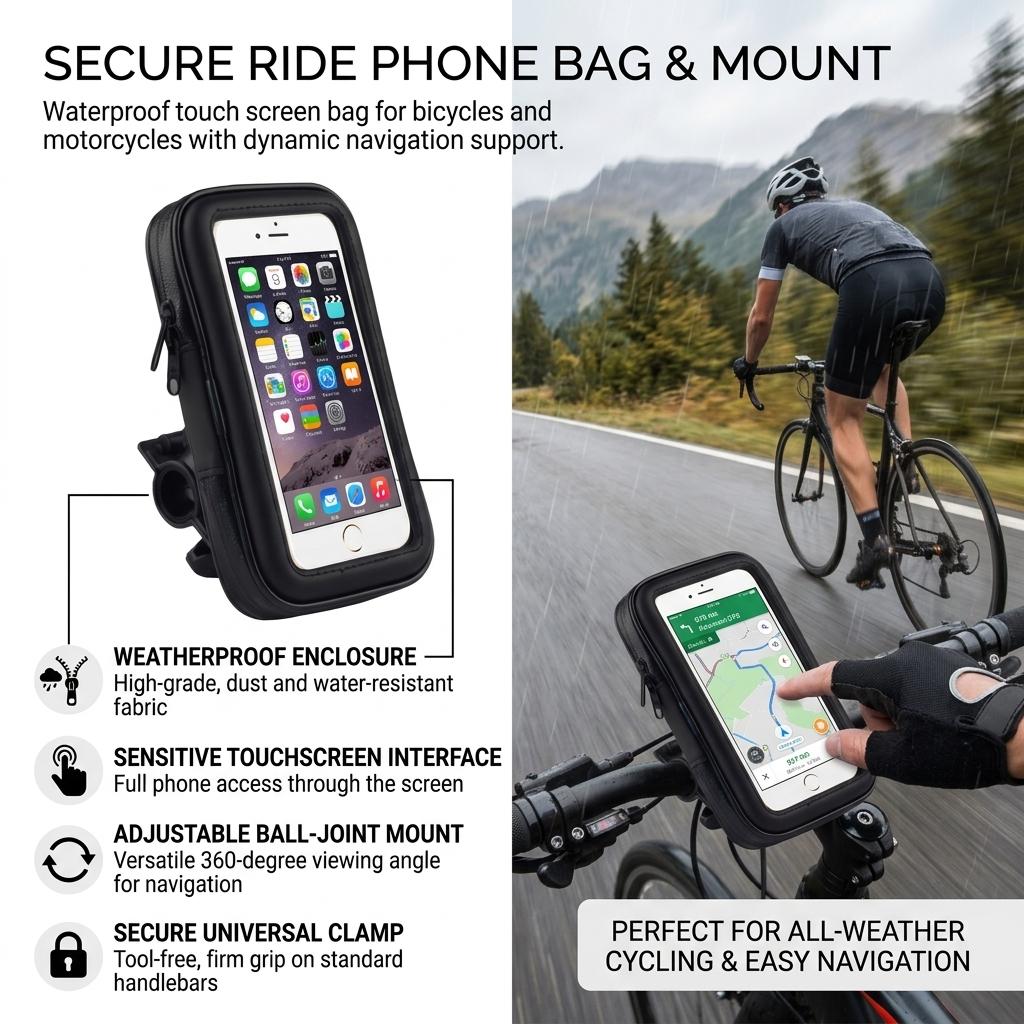 Wasserdichte Touchscreen-Handytasche für 5,5-6,5 Zoll Geräte mit Regenschutz und Navigationsfunktion für Radfahren Motorradfahren