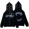 Y2K Vintage Zip-Up Hoodie Women Men Loose Fit Streetwear Graphic Print Casual Sweatshirt