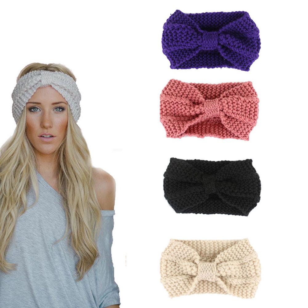 Fashion Winter Warm Women Crochet Headband Solid Color Bow Knot Knitted Ear Warmer Headwrap Hair Band #6