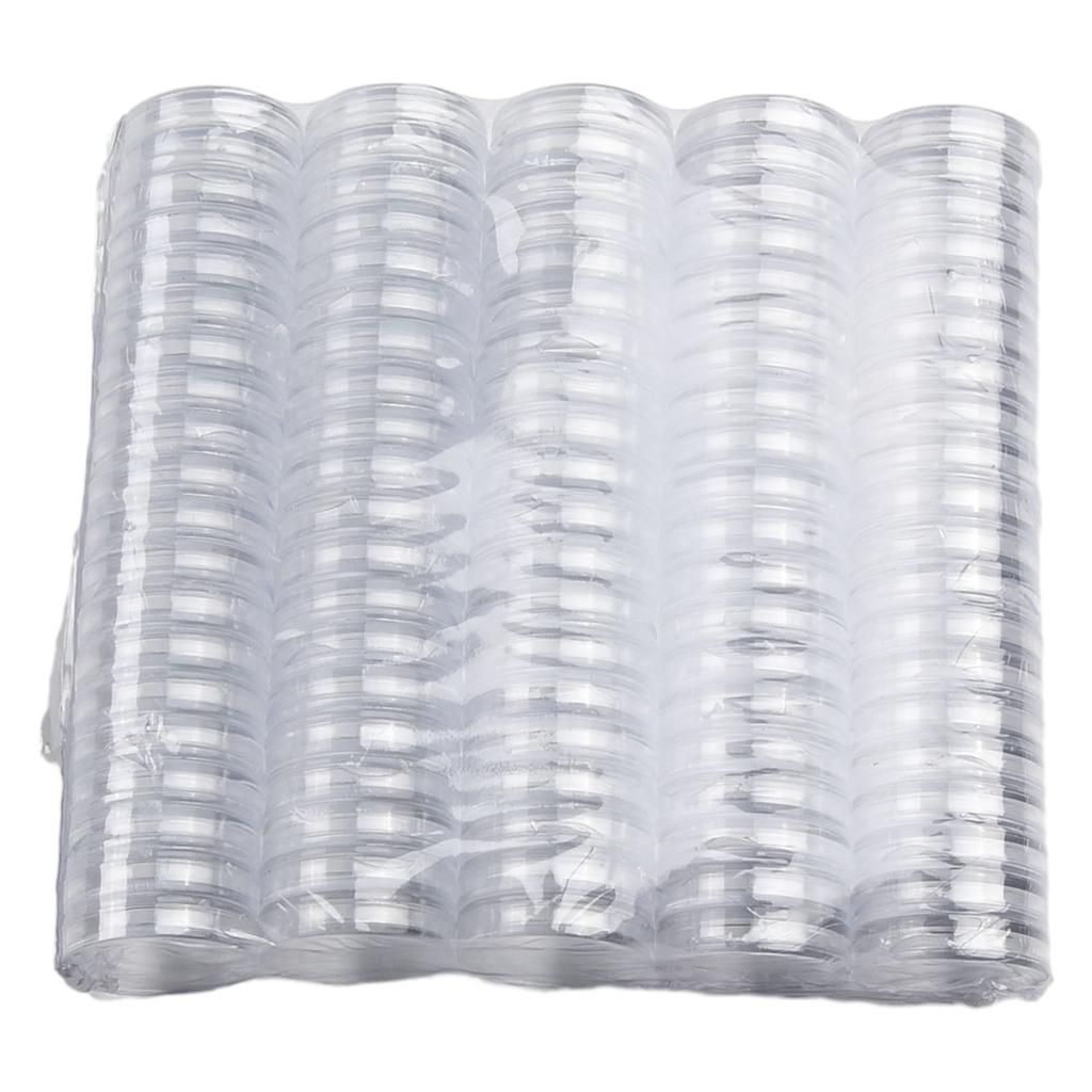 100 transparente runde Kunststoffboxen zum Schutz von Gedenkmünzen mit 16 mm Innendurchmesser und Rillendichtung