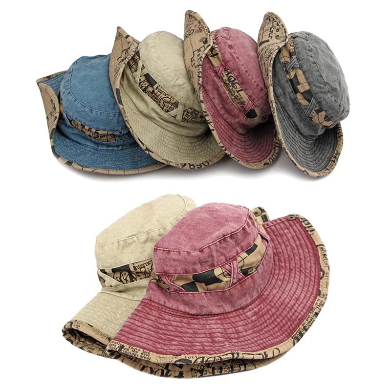 2025 Outdoor Fisherman Hats Men Women Summer Wide Brim Bucket Hat Sunscreen Sun Hat Fishing Hiking Cap Washed Cotton Panama Cap