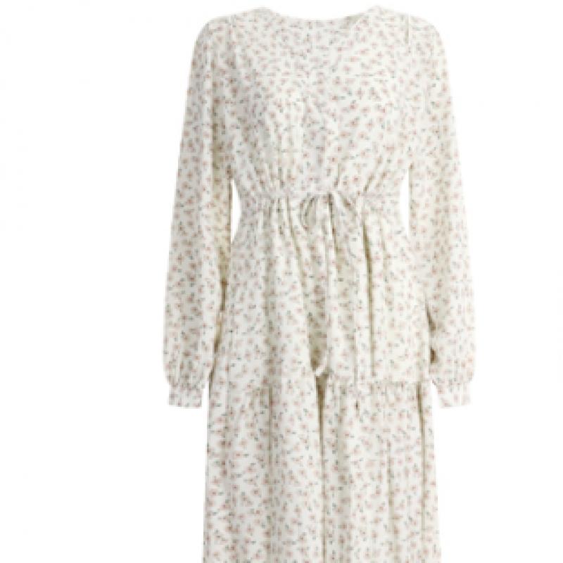 Shop Women V Neck Waist String 2 Layer Ruffle Floral Long sleeVe Long Dress Th