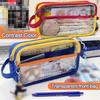 Transparent Pencil Case Multi-layer Stationery Storage Box Durable Contrast Color Pen Bag  Student