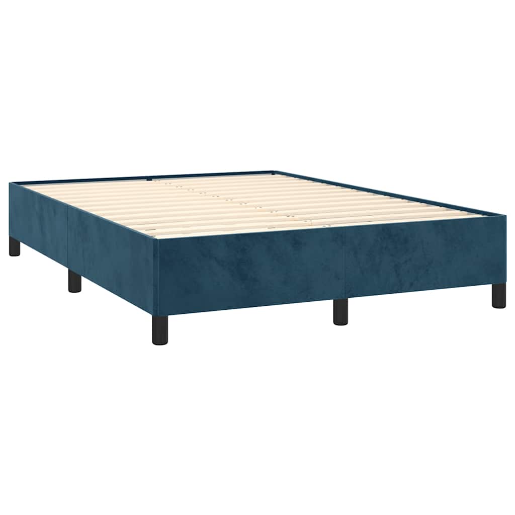 Box Spring Bed with Mattress Dark Blue 140 x 190 cm Velvet