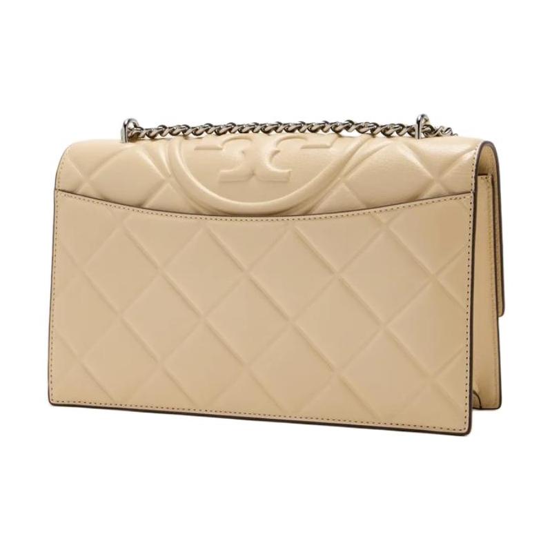 TORY BURCH Fleming Diamond Pattern Embossed Double T Leather Crossbody Shoulder Bag Medium Women's Vanilla White 164799-700