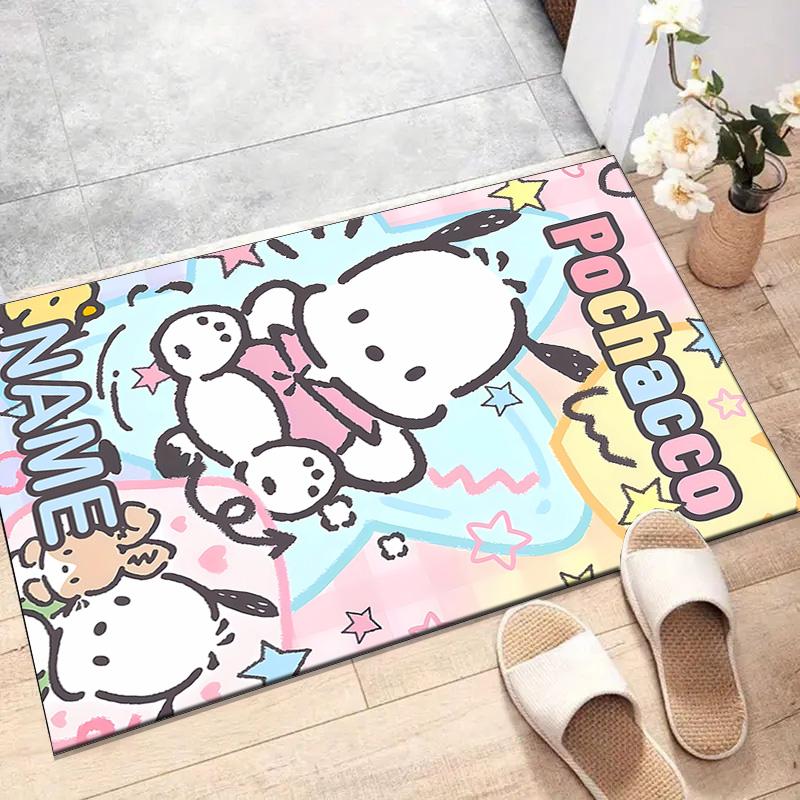 Custom Pochacco Mat Personalized Name, Polyester Washable Indoor Entryway Rug, Gift for Christmas, Easter, Thanksgiving Day