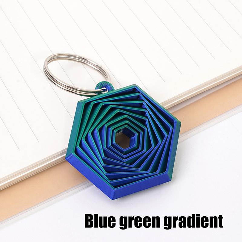 1 Piece Couple Key Hook Gift For Friends Creative 3D Printed Hexagon Keychain Can Push-Pull-Rotate Fidget Stress Relief Toy