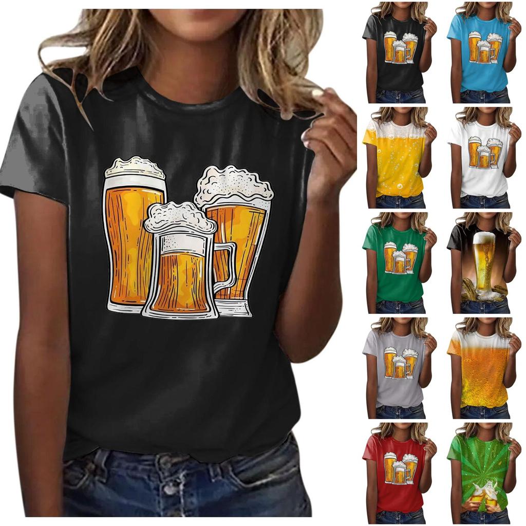 Women's Casual Pullover Short Sleeve T Shirt Oktoberfest Beer Festival Graphic Top Crew Neck Tee
