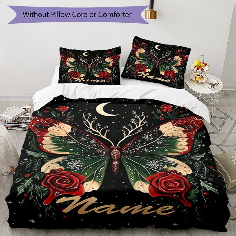 3pcs Custom Name Butterfly Bedding Set Duvet Cover Closure Includes 1 Duvet Cover & 2 Pillowcases, Soft and Comfortable for All Seasons.