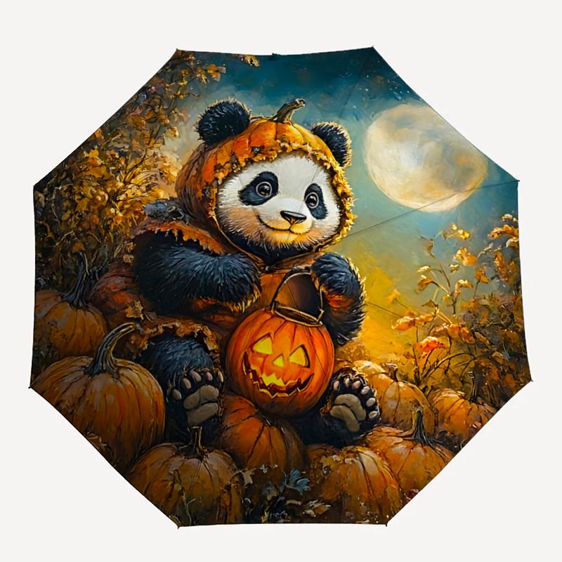 1pc Pumpkin Panda Halloween Festival Gift Umbrella Automatic Opening/Closing, Portable Folding Design, 8-Bone Iron Frame Outdoor Umbrella for Fan