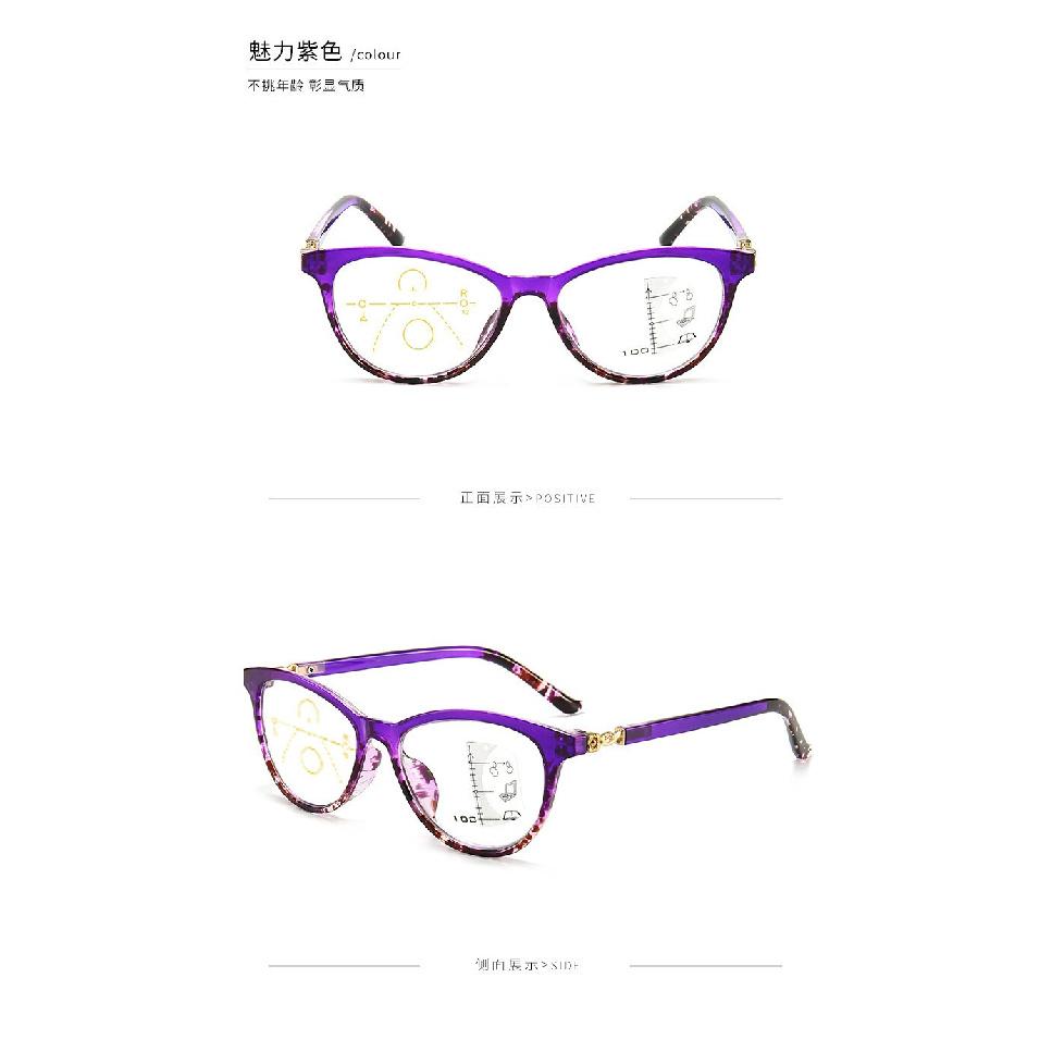 Fashion Cat eye Women Progressive Anti blue ray Reading glasses Multifocal +100