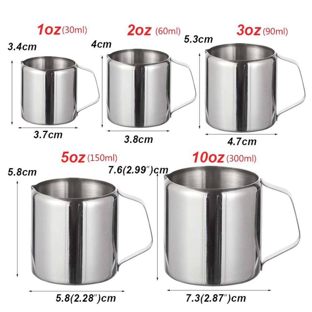 Stainless Steel Silvery Latte Art Milk Foam Jug Measuring Cup Coffee Cream Pitcher Coffeeware Cup