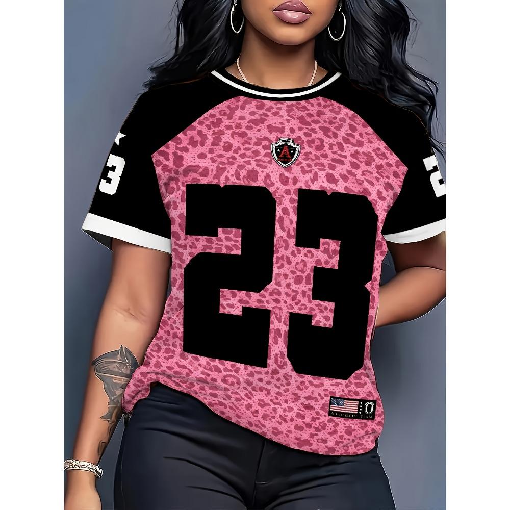 

Contrast color sweet and cool sports style short-sleeved T-shirt with digital printing casual fashion women s top XXS