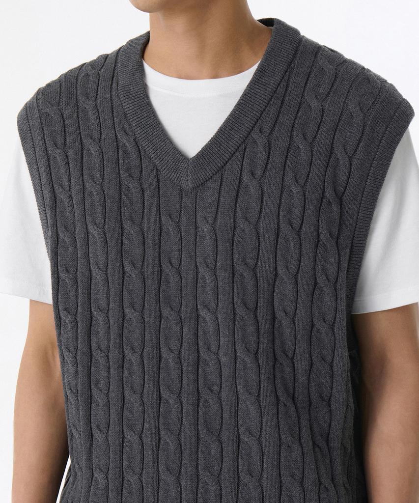 Musinsa Standard Cotton Cable V-Neck Knit Vest [Gray]