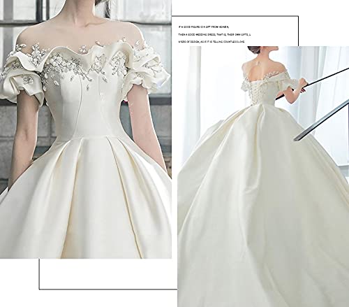 [Housaku Co., Ltd.] Wedding Dress, Illusion Neck, Bell Sleeves, Satin, Elegant, Exquisite Princess Style, Lace-up, A-line, for Concerts, Recitals, Gor
