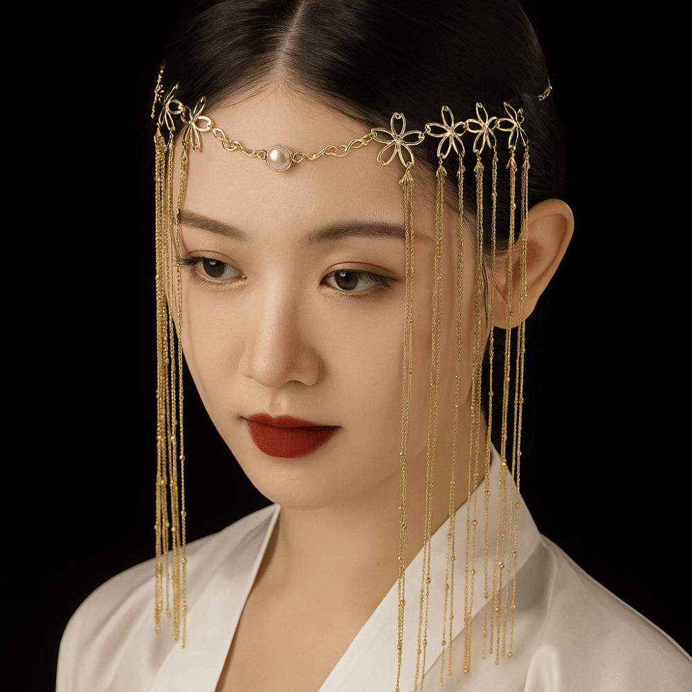 Retro Crystal Headpiece Long Tassel Fringe Hair Accessories Forehead Chain  Forehead Decoration