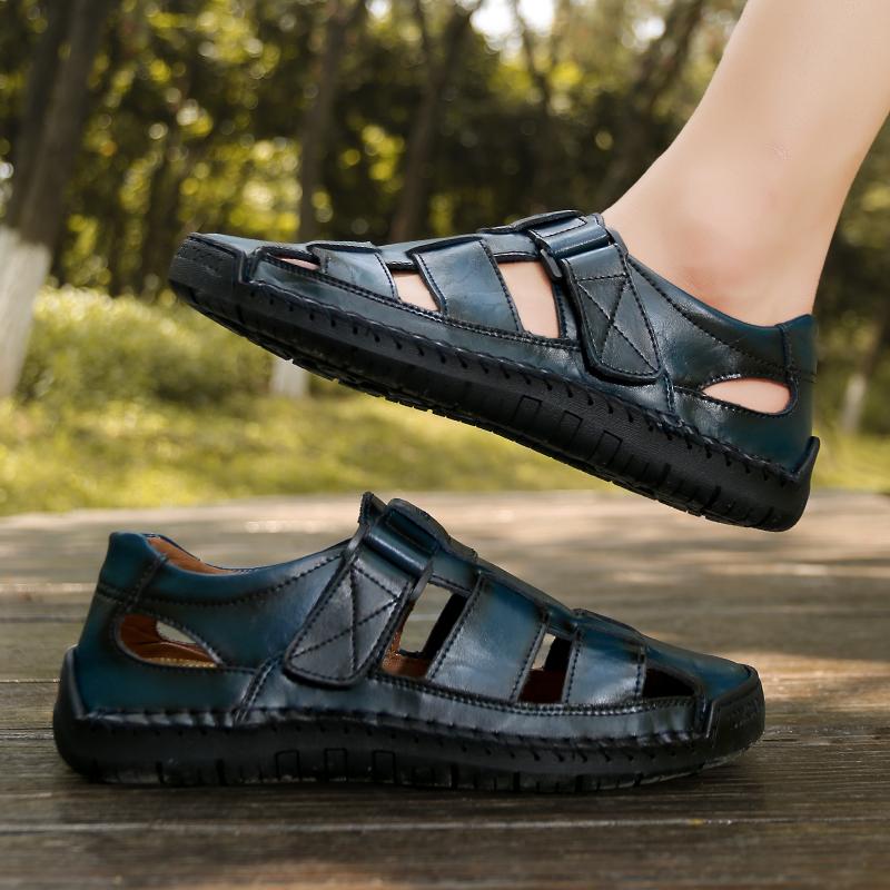 

Fashion Fashion Men s Senior Sandals Summer Flat Soft Sole Soft Cow Leather Male Footwear Lightweight Anti-slip Wearable Casual Shoes 38
