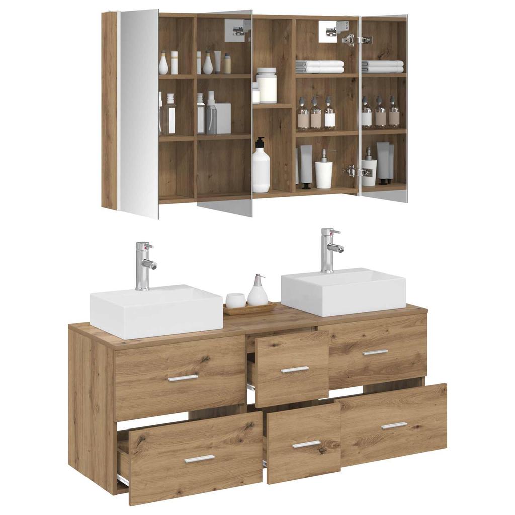 Bathroom Furniture Set 4 pcs Artisan Oak Engineered Wood and Glass