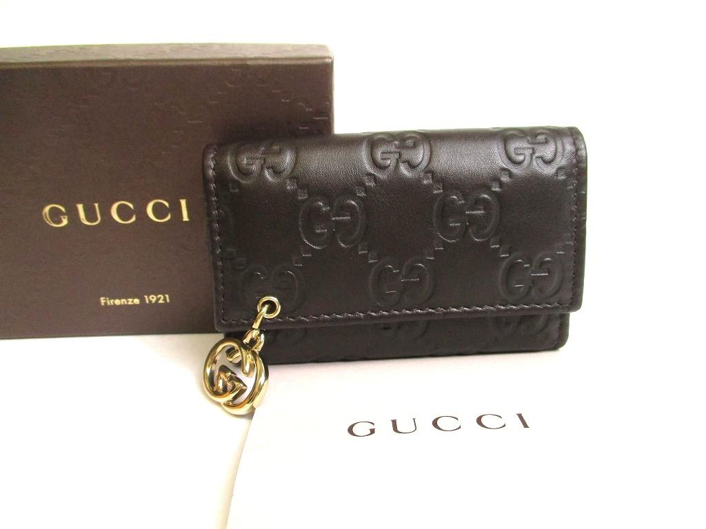 Authentic GUCCI GG Interlocking G Dark Brown Leather 6 Pics Key Chain #a870  Refurbished