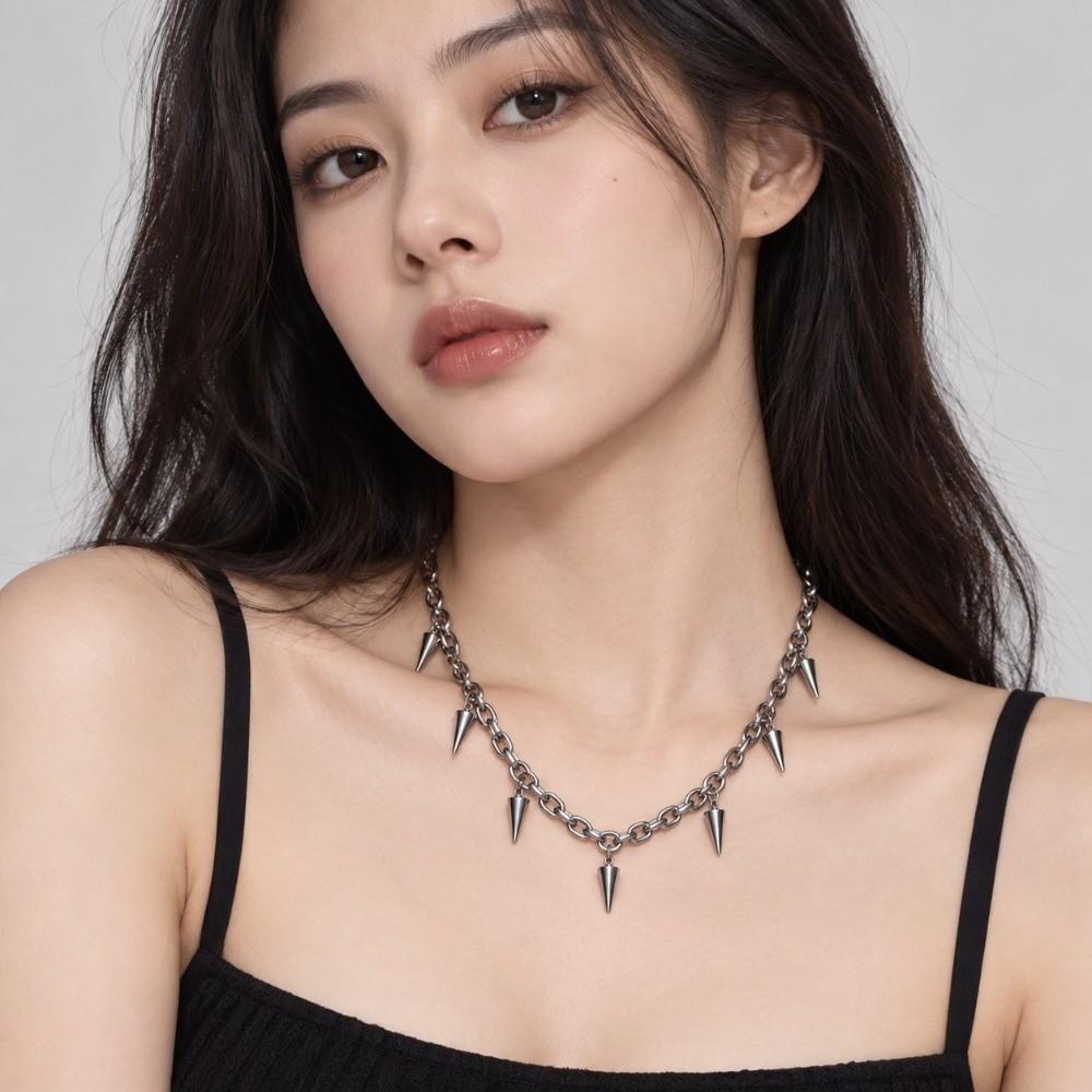 Cone Pendant Choker Necklace Titanium Steel Twisted Necklace Rock Stud Necklace  For Lovers