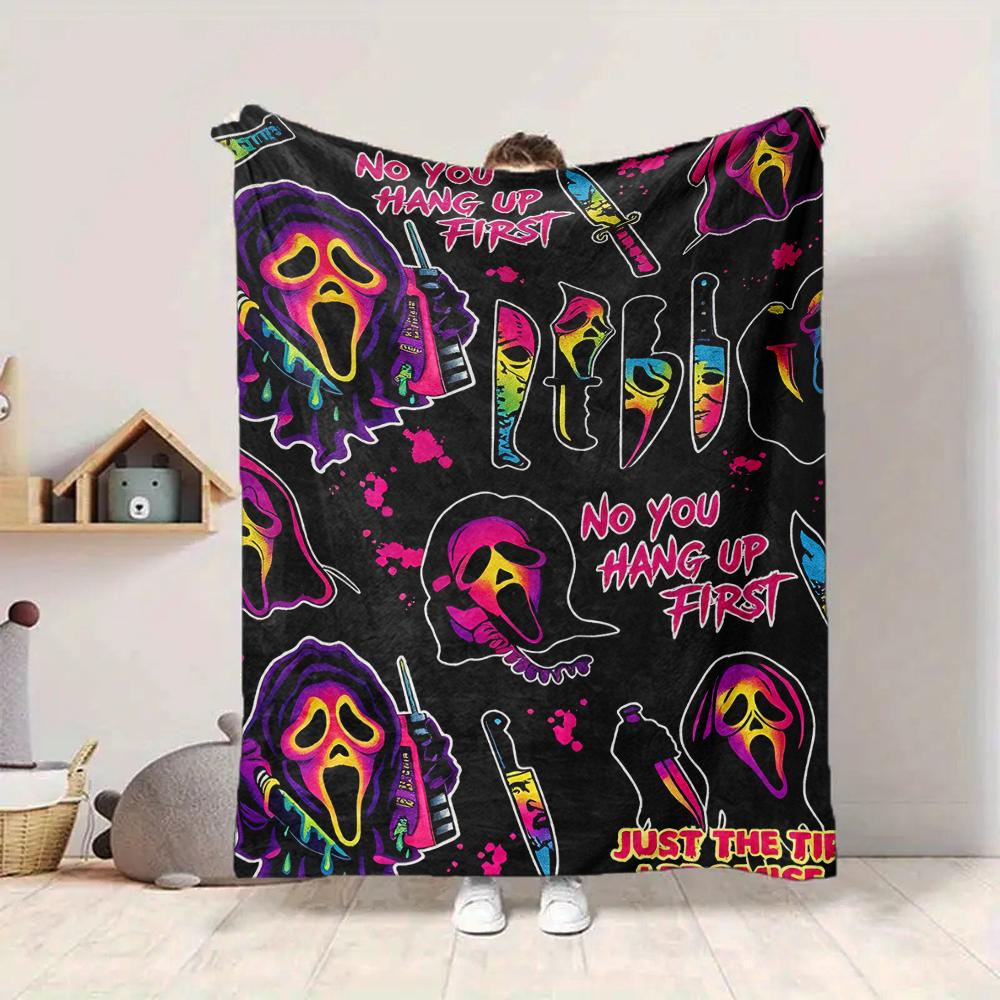 1Pc Ghostface Horror Poster Blanket Soft And Comfortable Casual Warm Camping Travel Christmas Halloween Xmas Gift M924192