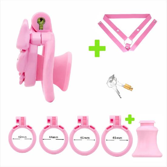 Pink Bow-Tie Flat Chastity Cage Positive/Negative Cock Cage Urethral Chastity Device SM Sex Toy Peins Plug ChastityBelt for Men