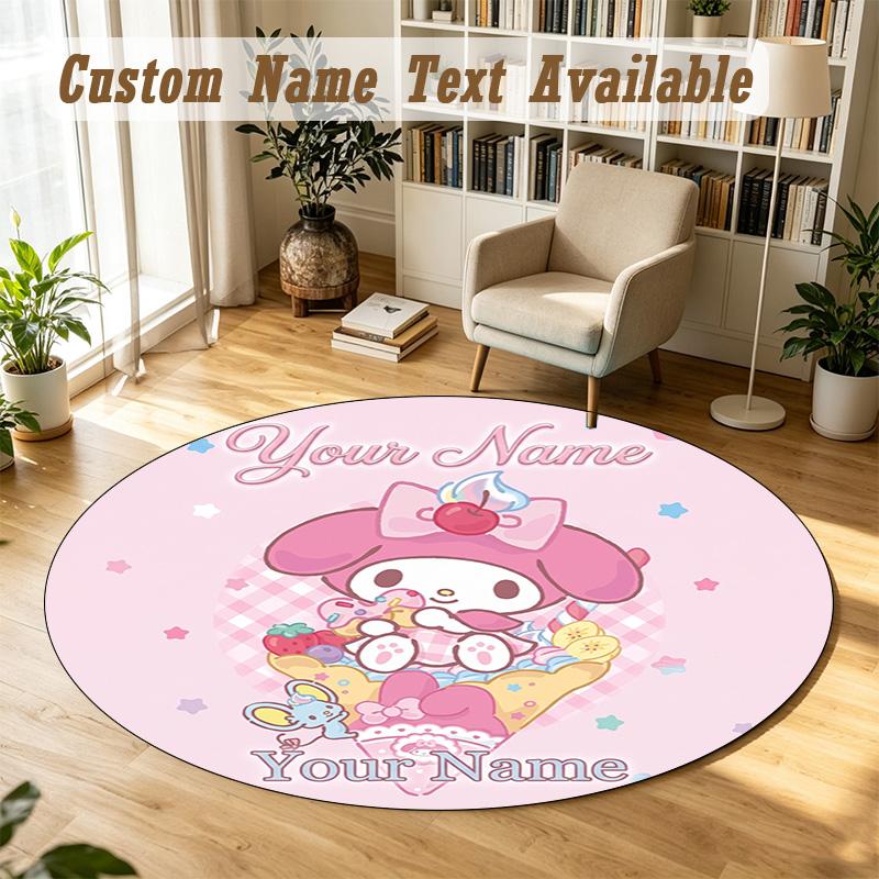 My Melody Personalized Round Rug Support Custom Name, Soft Home Decor Mat